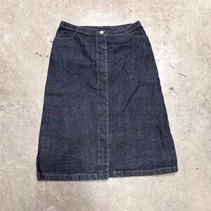 French Connection Denim Midi Skirt 8 Vintage 90s A-Line Minimalist Indie Grunge